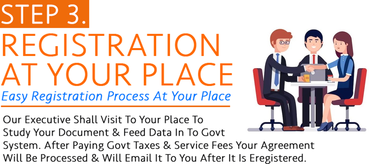  Online Rent Agreement Registration at Home - My Leave and License’s executive comes to your Doorstep, Registers the agreement through Biometrics & Aadhaar Validation. You receive the hardcopy of the registered agreement via post in the following days.